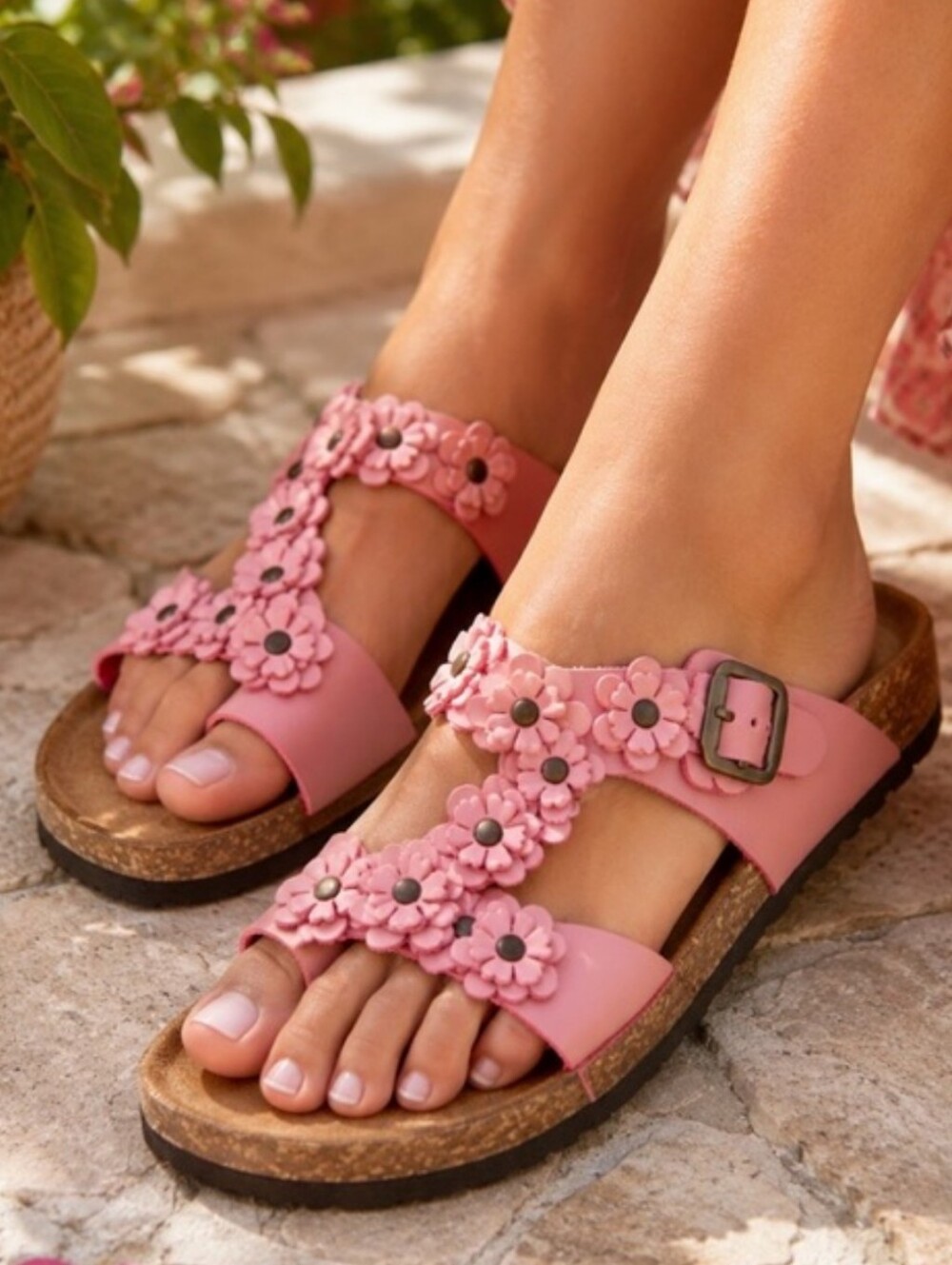 A. Giannetti Floral Leather Sandals